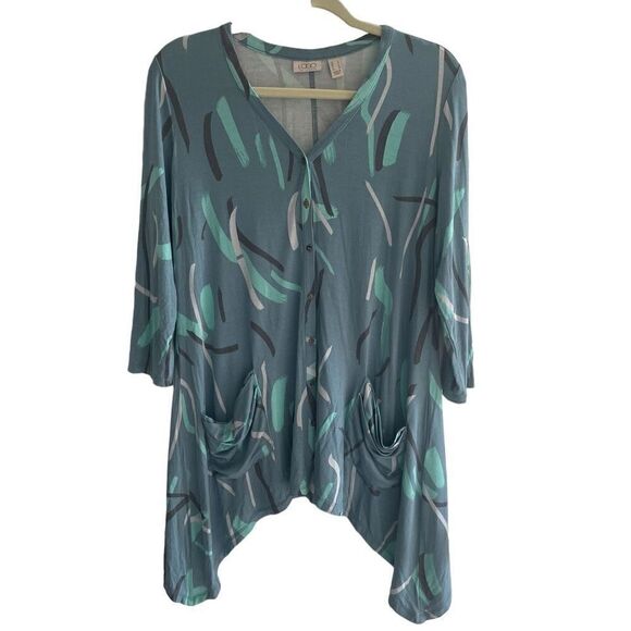 LOGO Lori Goldstein Blue Artsy Soft Tunic Top Blouse Women’s Size Small QVC - Picture 1 of 5